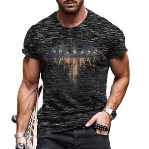 Men's Graphic Print T-Shirt Patriotic Tee Red & Blue Colors USA Crew Neck